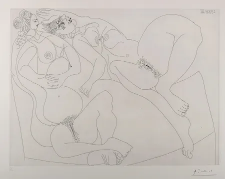 版画 Picasso - Repos, Deux jeunes filles bavardant, 1970
