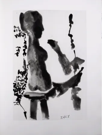 飞尘腐蚀法 Picasso - Sculpteur devant sa sellette, avec un spectateur barbu, 1966 - A fantastic original etching (Aquatint) by the Master!
