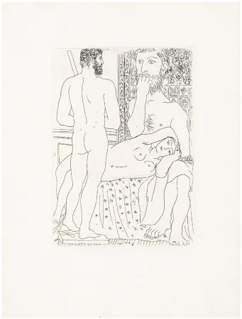 蚀刻版画 Picasso - Sculpteur, modèle couché et sculpture (Suite Vollard, pl. 37) - 1933