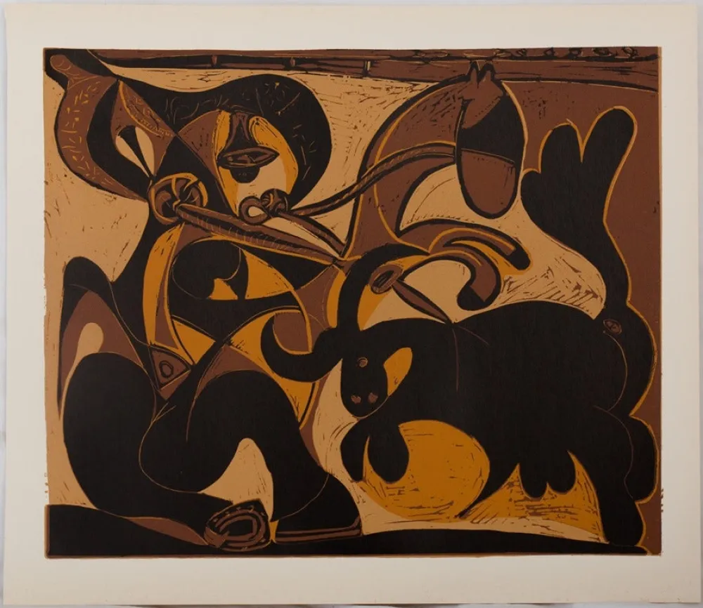 油毡版画 Picasso - Taureau chargeant un picador (La pique)