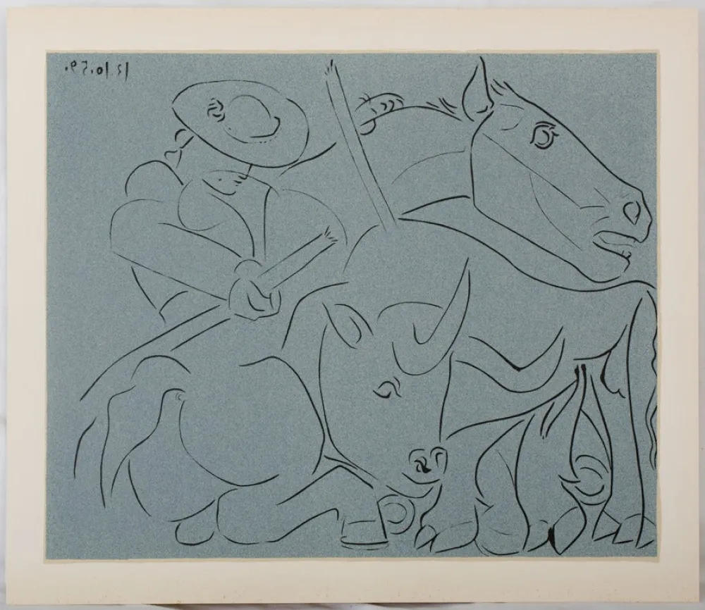 油毡版画 Picasso - Taureau désarmant un picador (La pique cassée)