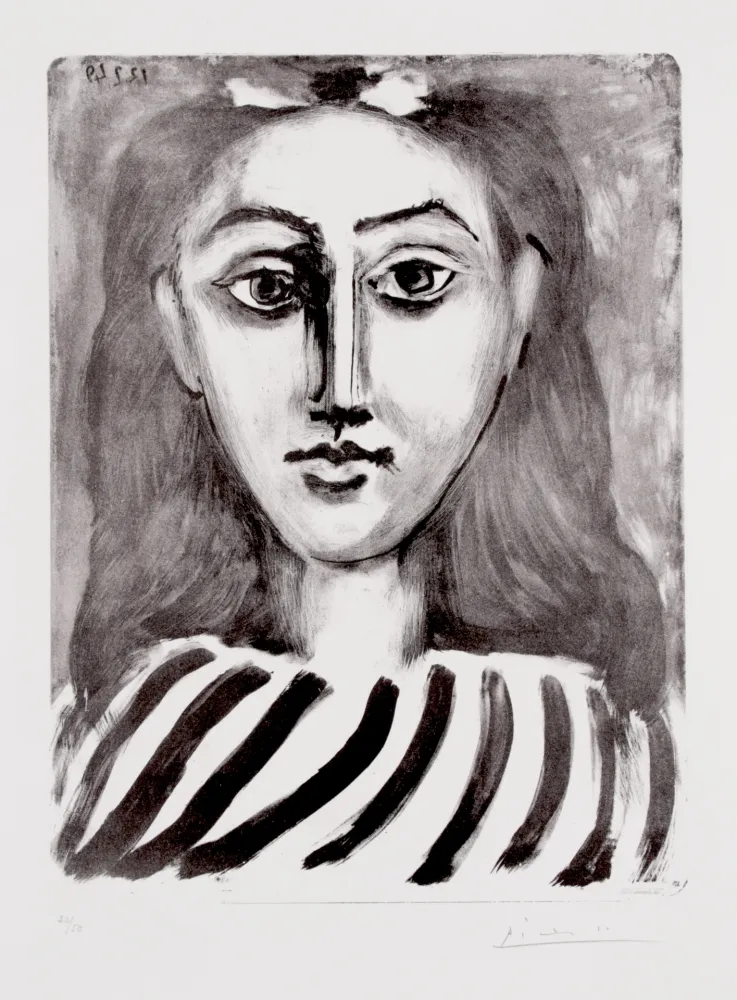 石版画 Picasso - Tête de jeune fille – Portrait de Françoise