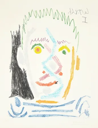 飞尘腐蚀法 Picasso - Tete d’homme au maillot raye (Man’s Head with Striped Shirt), 1964