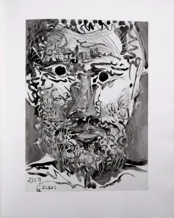 飞尘腐蚀法 Picasso - Tête d'homme barbu, 1966 - A fantastic original etching (Aquatint) by the Master!