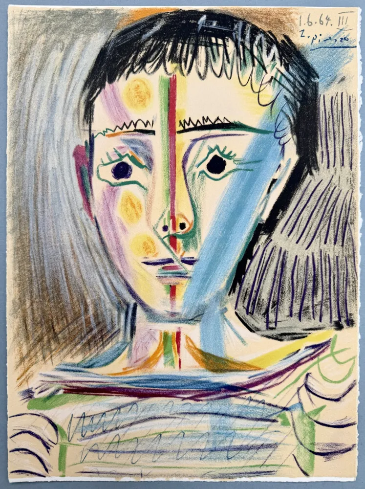 石版画 Picasso -  Tête d'un jeune homme en face 