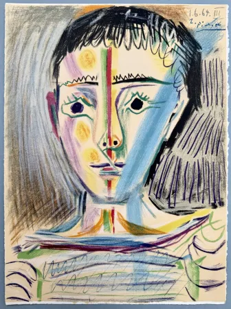 石版画 Picasso -  Tête d'un jeune homme en face 
