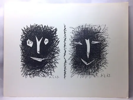 石版画 Picasso - Têtes de Faunes