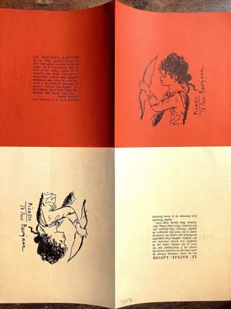 无技术 Picasso - Two Rare Lithographs after drawings, 2 Rare Invitations on vellum paper with filigran, 70's
