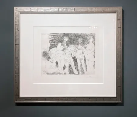 版画 Picasso - Vieil homme pensant à sa jeunesse: garcon sur un cheval de cirque et femmes, Plate 15 from: La Série 347 (Old man thinking of his youth: boy on a circus horse and women, Plate 15 from: Series 347)