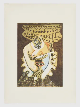 石版画 Picasso - Visage de bouffon