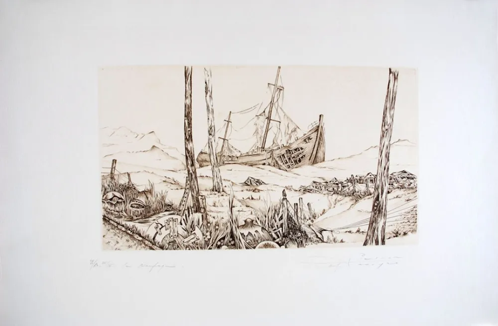 版画 Pierron - Le Naufrage