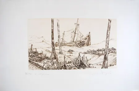 版画 Pierron - Le Naufrage