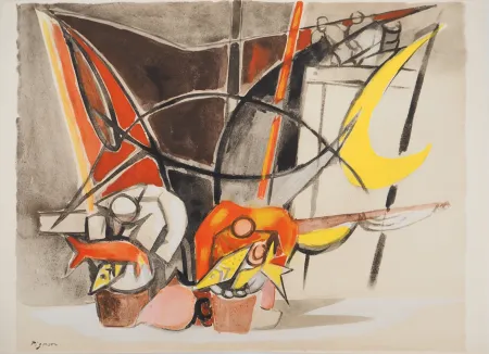 石版画 Pignon - Belgique, le marché aux poissons d'Ostende (La minque d'Ostende)