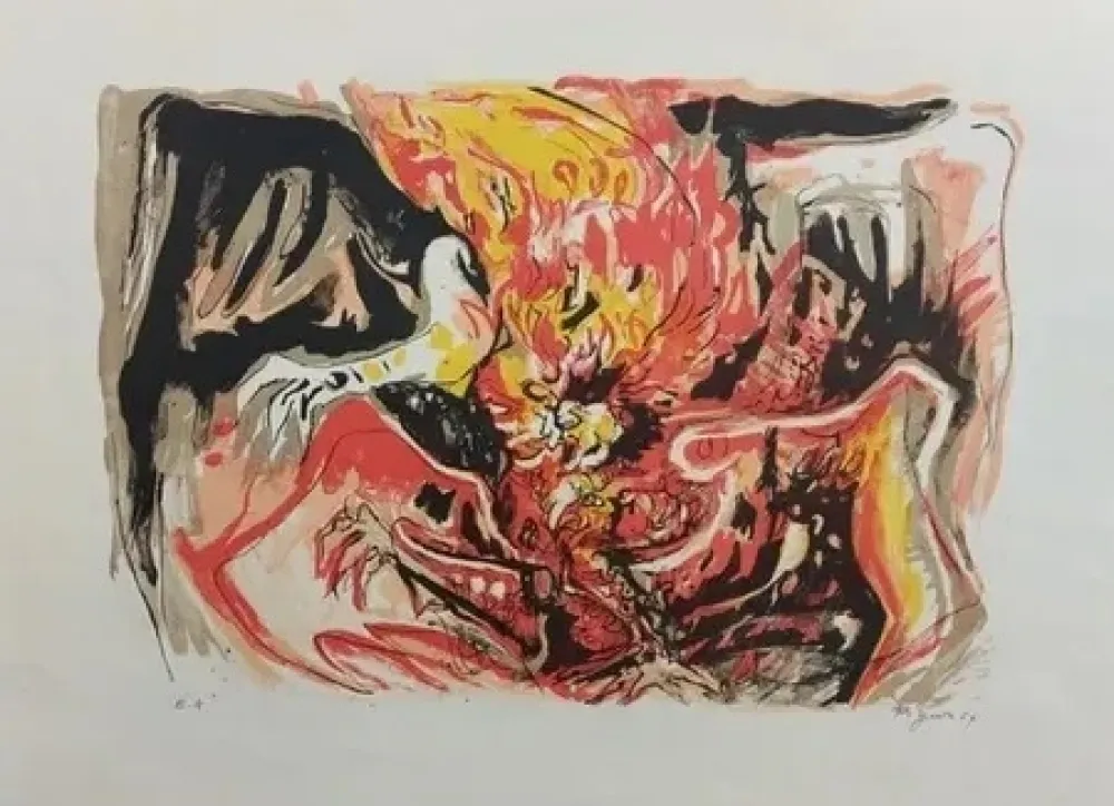 石版画 Pignon - Combat de coq (1969)