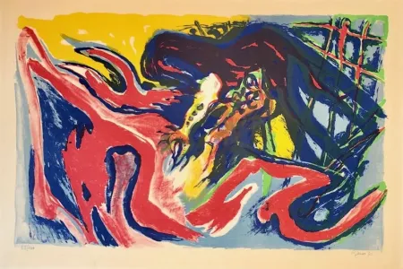 石版画 Pignon - Grand combat de coqs