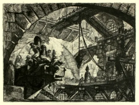 版画 Piranesi - Prisoners on a projecting Platform (Carceri X)
