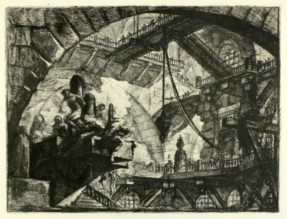 版画 Piranesi - Prisoners on a Projecting Platform (No. 10 from 