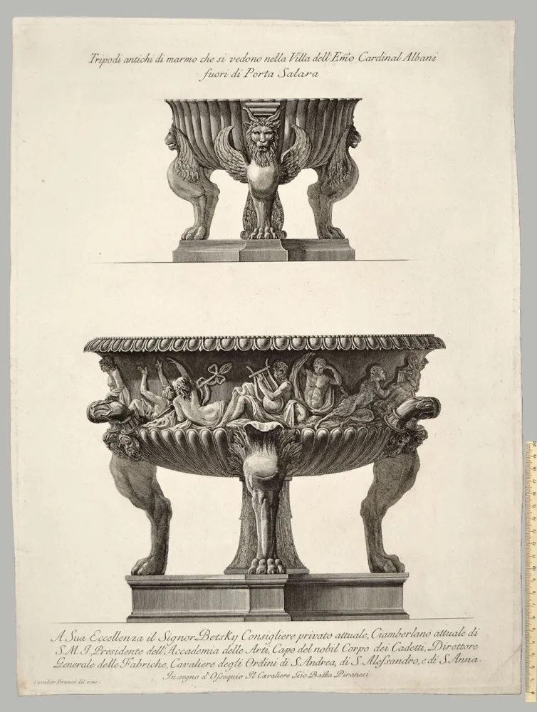 蚀刻版画 Piranesi - TRIPODI ANTICHI DI MARMO NELLA VILLA DEL CARDINAL ALBANI