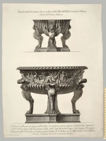 蚀刻版画 Piranesi - TRIPODI ANTICHI DI MARMO NELLA VILLA DEL CARDINAL ALBANI