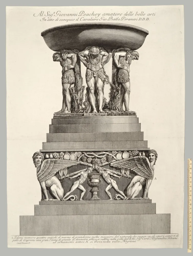 蚀刻版画 Piranesi - VASCA DI GRANITO SORRETTA DA QUATTRO FAUNI