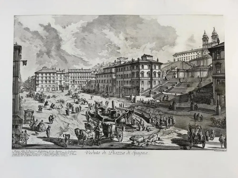 蚀刻版画 Piranesi - Veduta de la Piazza di Spagna