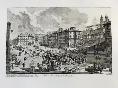 蚀刻版画 Piranesi - Veduta de la Piazza di Spagna