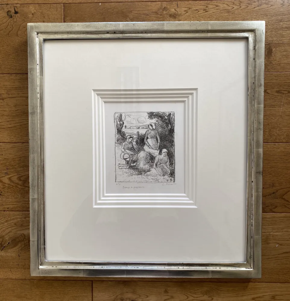 石版画 Pissarro - Group de paysans 