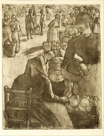 版画 Pissarro - Marché aux légumes, à Pontoise