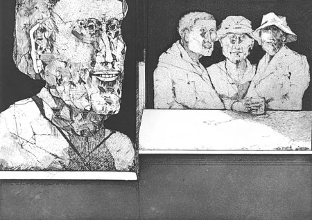 蚀刻版画 Plattner - Gli uomini bevono il vino del primo freddo