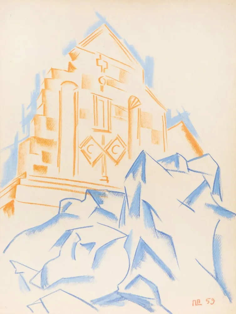 复数作品 Plavinsky - Church on a Rock (Original pastel)