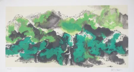 石版画 Po Chung - Green mountain