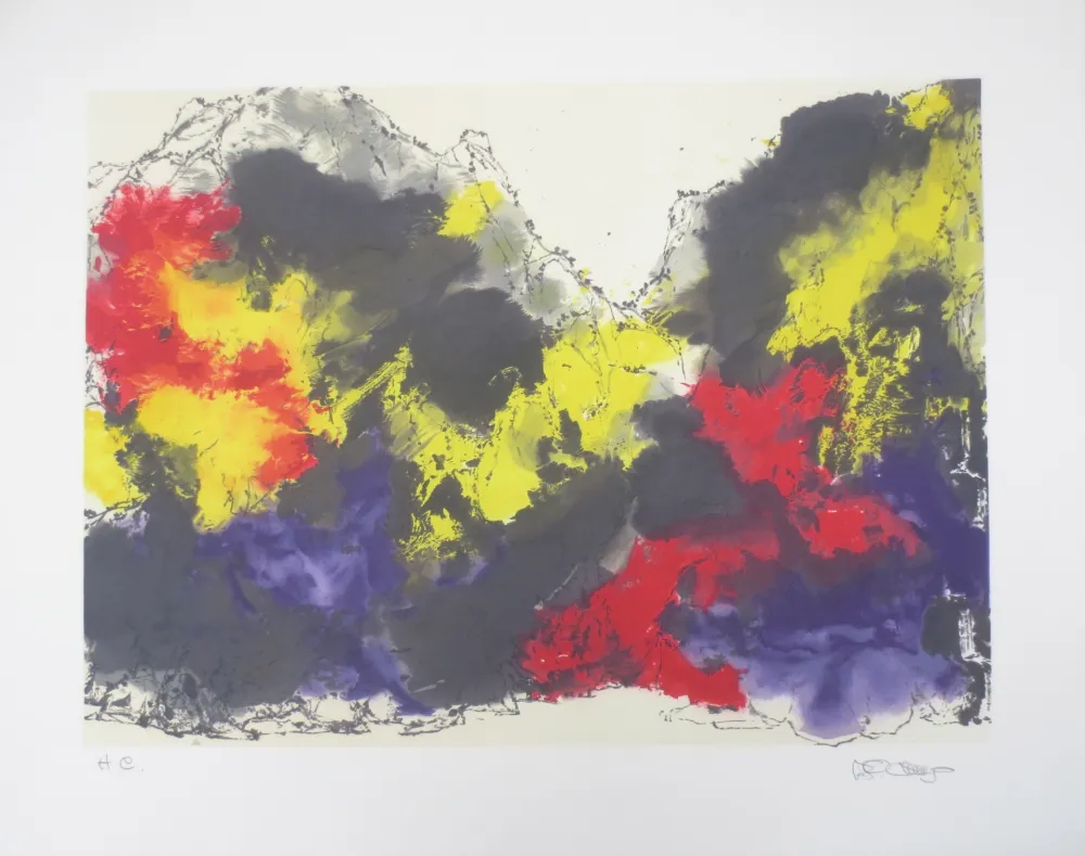 石版画 Po Chung - Spring river