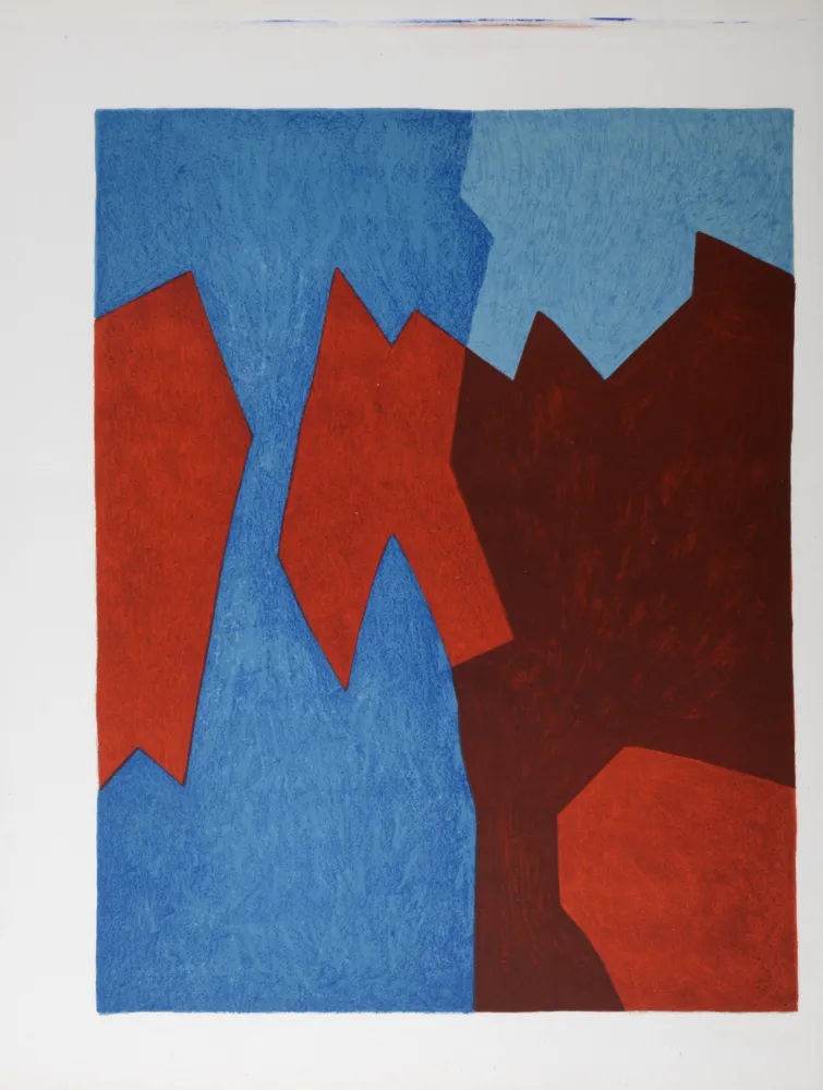 石版画 Poliakoff - Composition bleue et rouge, 1975