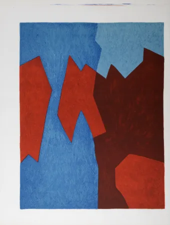 石版画 Poliakoff - Composition bleue et rouge, 1975