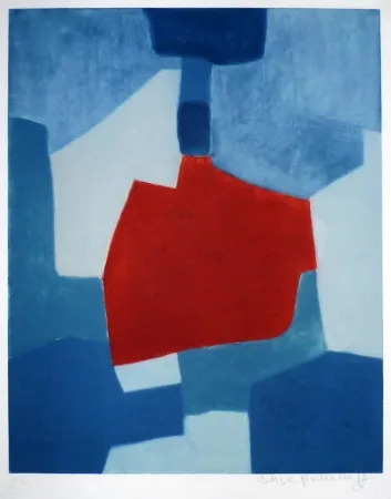 版画 Poliakoff - Composition bleue et rouge