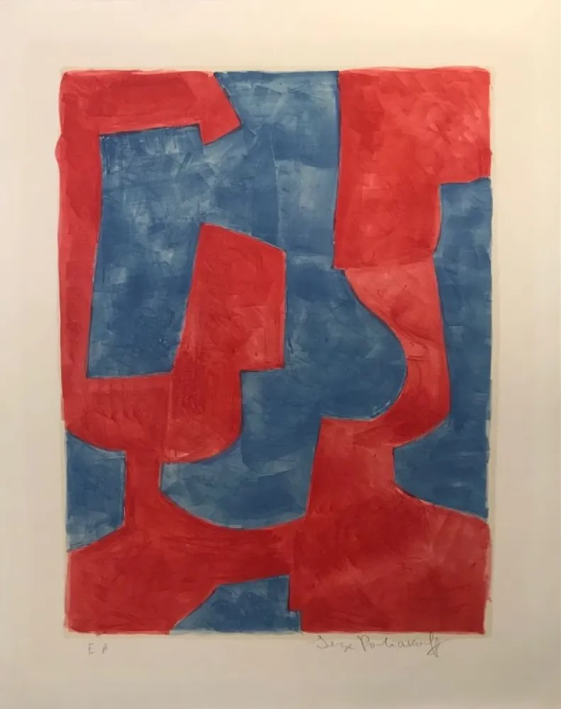 石版画 Poliakoff - Composition bleue et rouge L57 