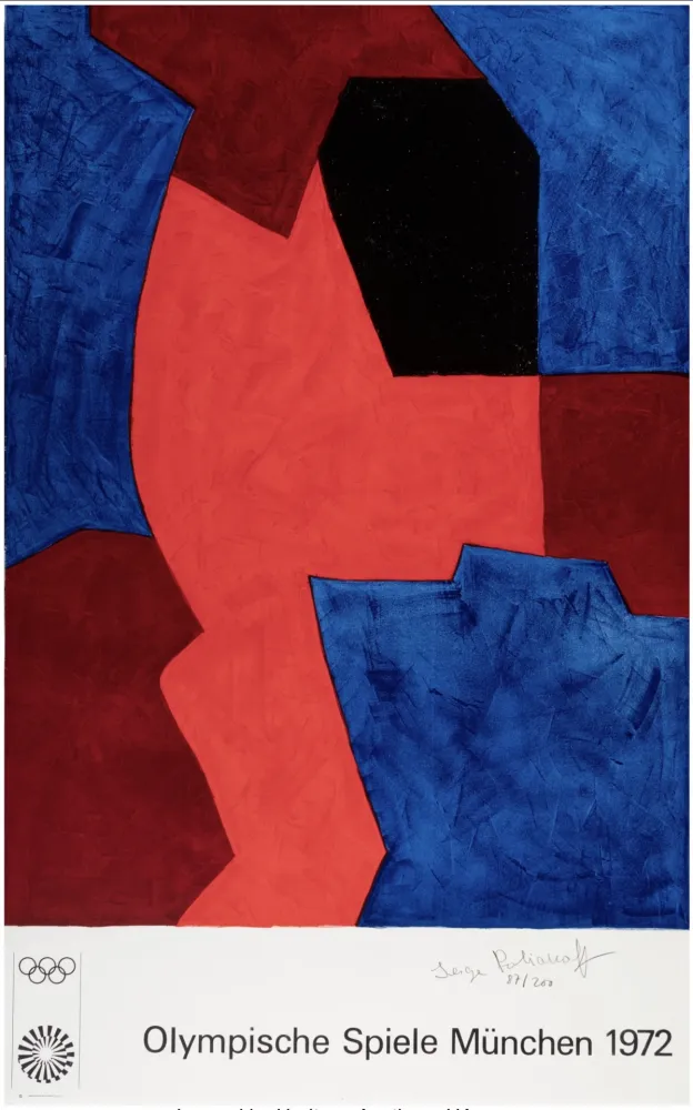 石版画 Poliakoff - Composition bleue, rouge et noir, 1969 