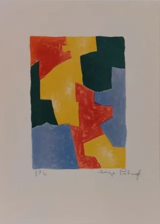 石版画 Poliakoff - Composition bleue, rouge, jaune et verte L40 