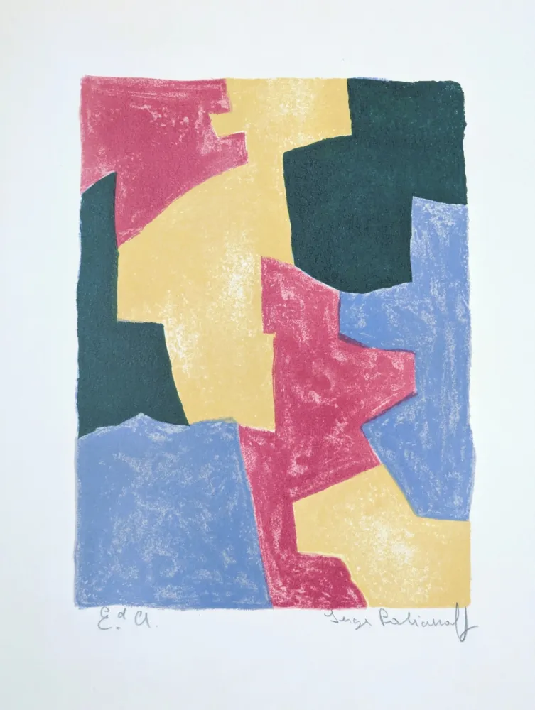 石版画 Poliakoff - Composition bleue, rouge, jaune et verte L40 