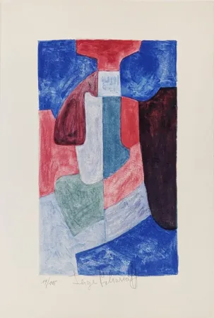石版画 Poliakoff - Composition bleue, verte et rouge L78, 