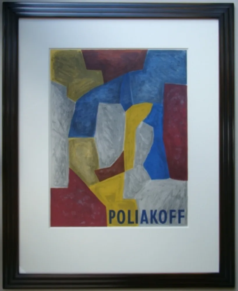 石版画 Poliakoff - Composition carmin, jaune, grise et bleue
