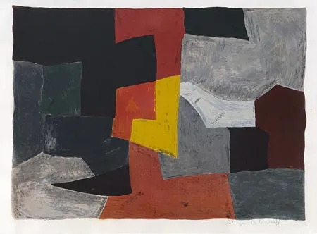石版画 Poliakoff - Composition grise rouge et jaune