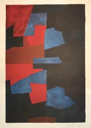 石版画 Poliakoff - Composition in red, blue, and black