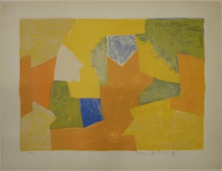 石版画 Poliakoff - Composition jaune, orange et verte / Komposition Gelb, Orange und Grün. 