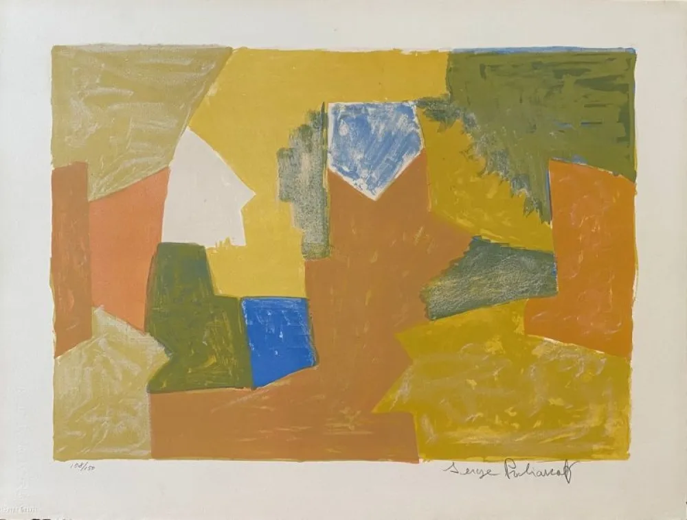 石版画 Poliakoff - Composition jaune, Orange et Verte L14 