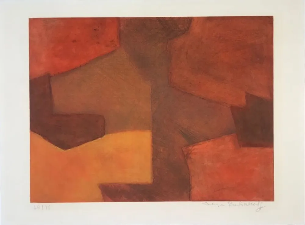 版画 Poliakoff - Composition orange et rouge XXIX 