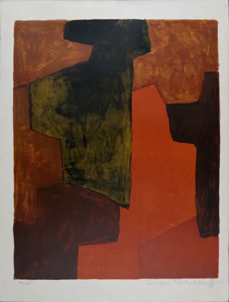 石版画 Poliakoff - Composition orange et verte, 1964