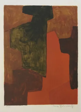 石版画 Poliakoff - Composition Orange et Verte L43 