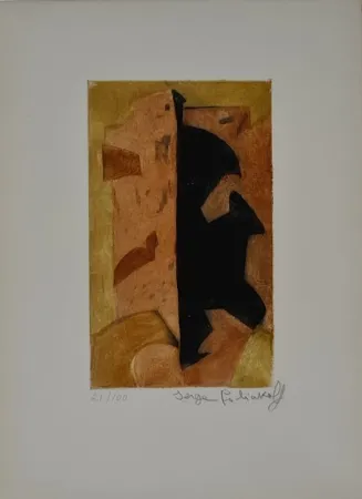 蚀刻版画 Poliakoff - Composition orange, rouge et noire I 