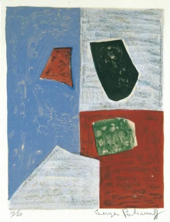 石版画 Poliakoff - Composition rose, rouge et bleue